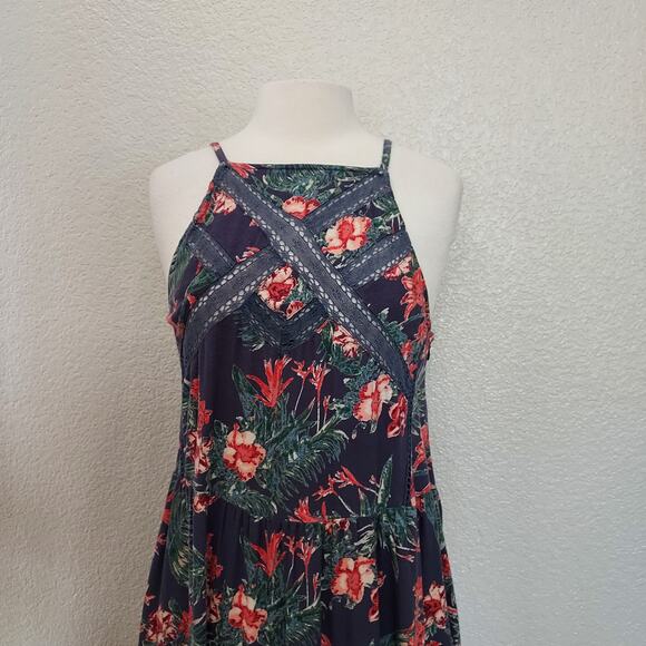 Roxy Navy Tropical Floral Print Tank Dress Size L - Picture 2 of 15